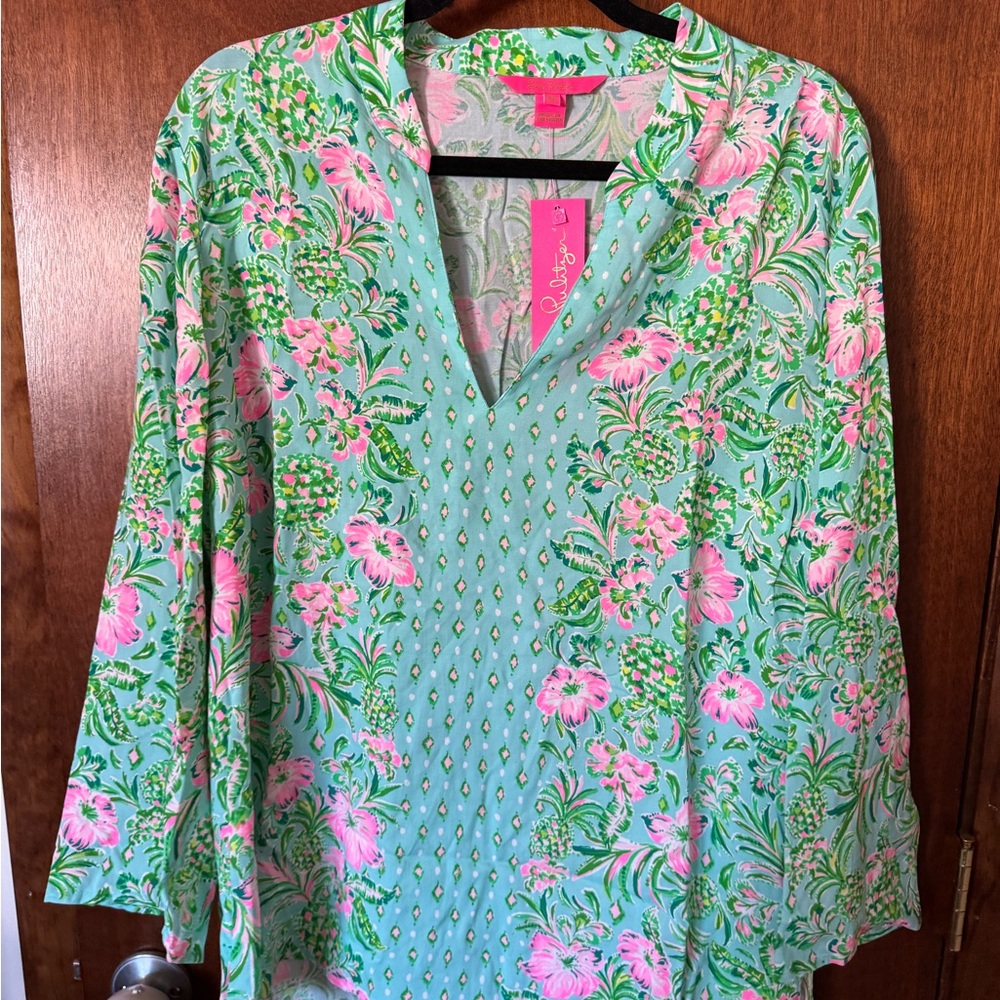 Lilly Pulitzer Luna bay tunic size XL Floral Top - Green and Pink
